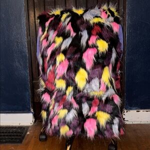 Multicolored handmade faux fur throw blanket, 36” W x 60” L